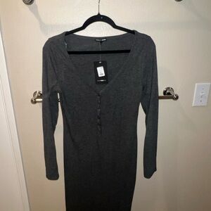 Fashion Nova Charcoal Long Sleeve Dress